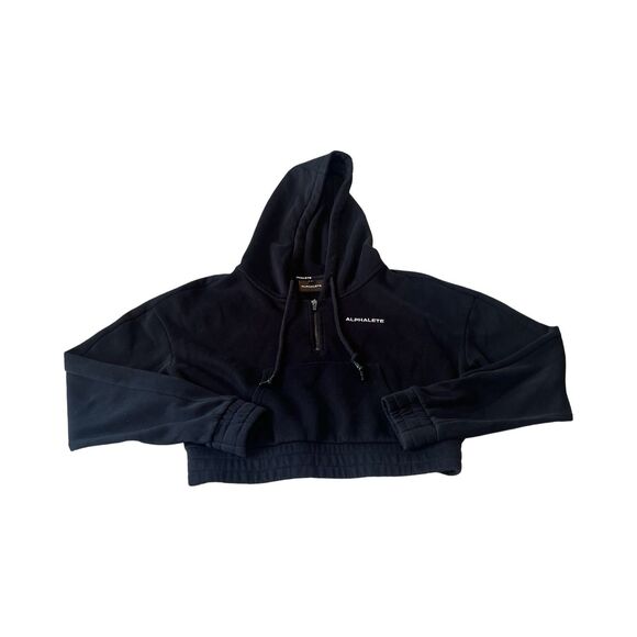 Alphalete Woman’s S Capital Cropped Hoodie Black Sweatshirt Workout - Picture 2 of 5